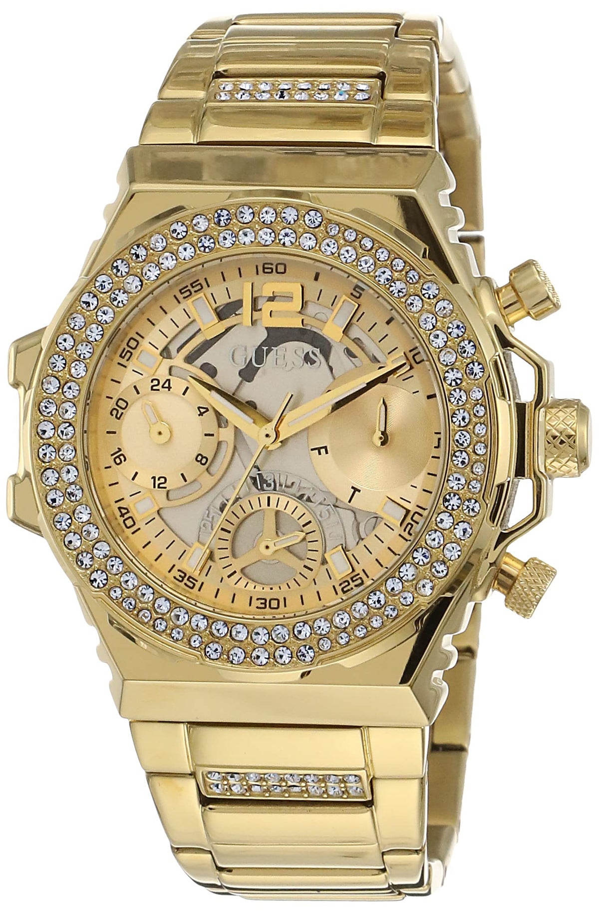 GUESS Gold-Tone Crystal Cut-Through Multifunction Watch