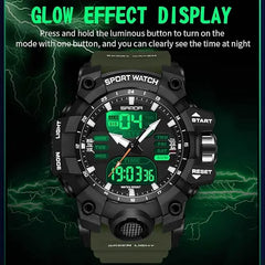 KASTWAVE Men's Analog Sports Watch, LED Digital Watch, 5ATM Waterproof Electronic Stopwatch Large Dual Dial Time Easy to Read Outdoor Wrist Watch Tactical