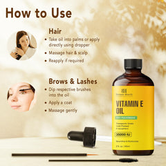 Botanic Hearth Vitamin E Oil | 35,000 IU | 100% Pure and Natural oil for Growth of Nails, Hair, Eyebrows & Eyelashes | Hair & Body Oil with Eyebrow & Eyelash Brush