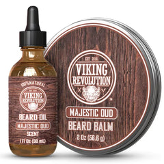 Viking Revolution Majestic Oud Beard Balm for Men and Majestic Oud Beard Oil Bundle - With Argan and Jojoba Oils - Soften and Moisturize your Beard