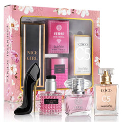 URBAN COLLECTION Essential 4 PC Mini Perfume Set, Birthday Gift Set for Women, Eau De Parfum 30ml Each, Vanilla Perfume & Floral Fragrance, Long-Lasting Travel Size, C5, Verse Pink Crystal, Nice Girl & Valentine