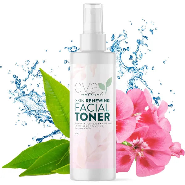 Eva Naturals Witch Hazel Face Toner – Hydrating & Clarifying Toner with Glycolic Acid, Vitamin C & Aloe for Acne, Oily, Dry & Sensitive Skin, Pore Tightening Facial Mist for Balanced Glow - 4oz