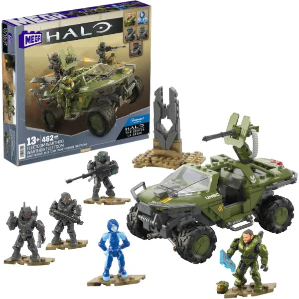 MEGA HALO the Series Vehicle Building Toys Set, FLEETCOM Warthog ATV with 469 Pieces, 5 Micro Action Figures, Poseable Articulation, Kids and Fans