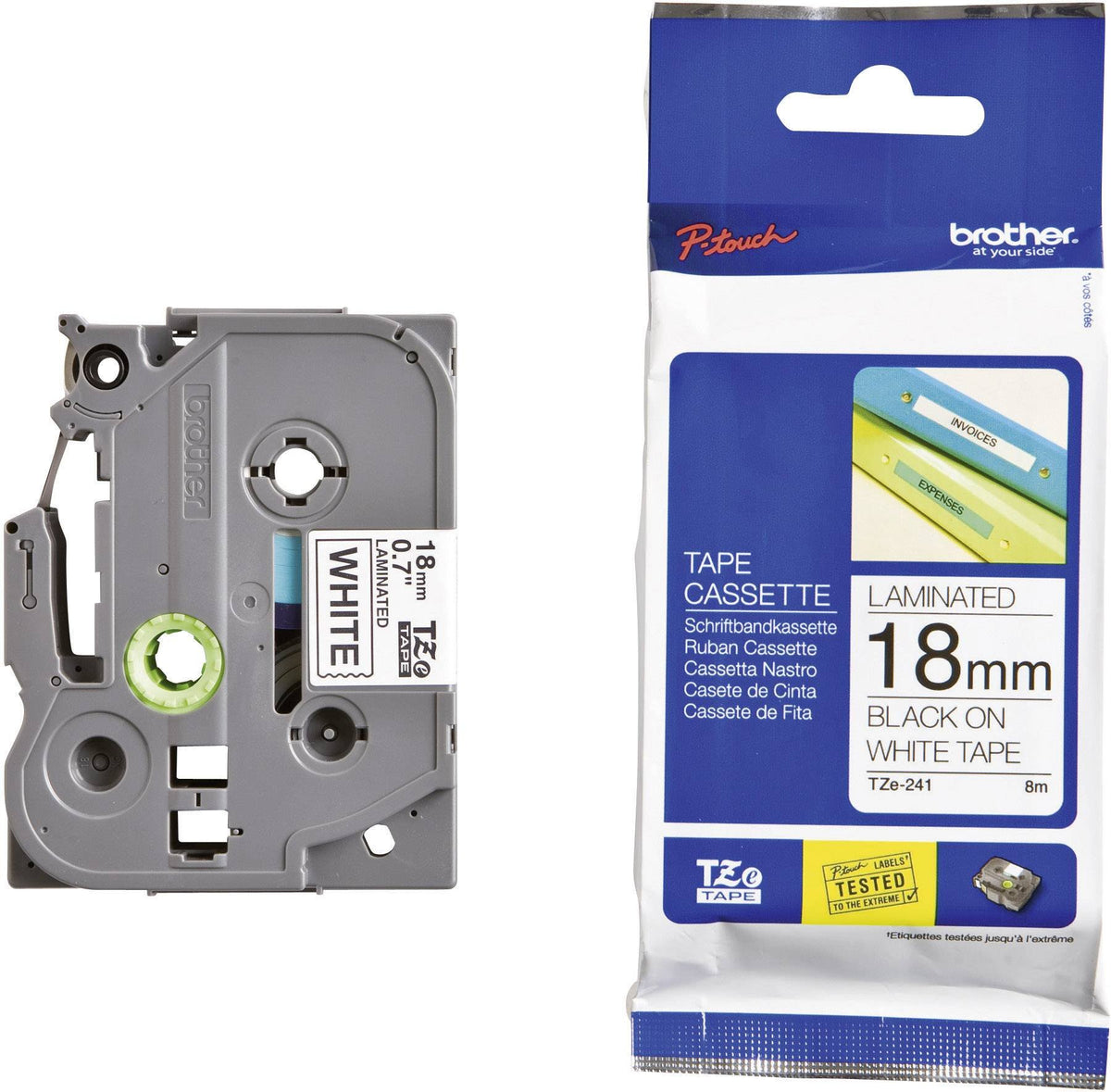 Brother Genuine TZe-241 18mm Standard Laminated Label, Black on White Tape, 8M Length