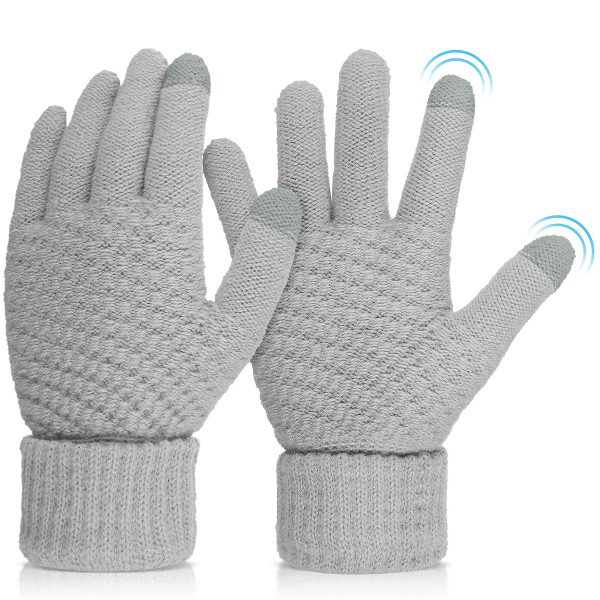 Women's Winter Warm Touchscreen Gloves, Thermal Knit Soft Fleece Lined Gloves Winter Texting Gloves Elastic Cuff Anti-Slip Gloves - Grey