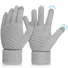 Women's Winter Warm Touchscreen Gloves, Thermal Knit Soft Fleece Lined Gloves Winter Texting Gloves Elastic Cuff Anti-Slip Gloves - Grey
