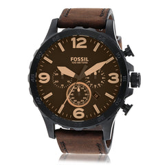 Fossil Nate Men's Watch with Oversized Chronograph Watch Dial and Stainless Steel or Leather Band Brown