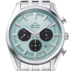 Orient Stretto Solar Chronograph 40mm Sky Blue Dial Steel Strap Men’s Watch RA-TX0304L10B