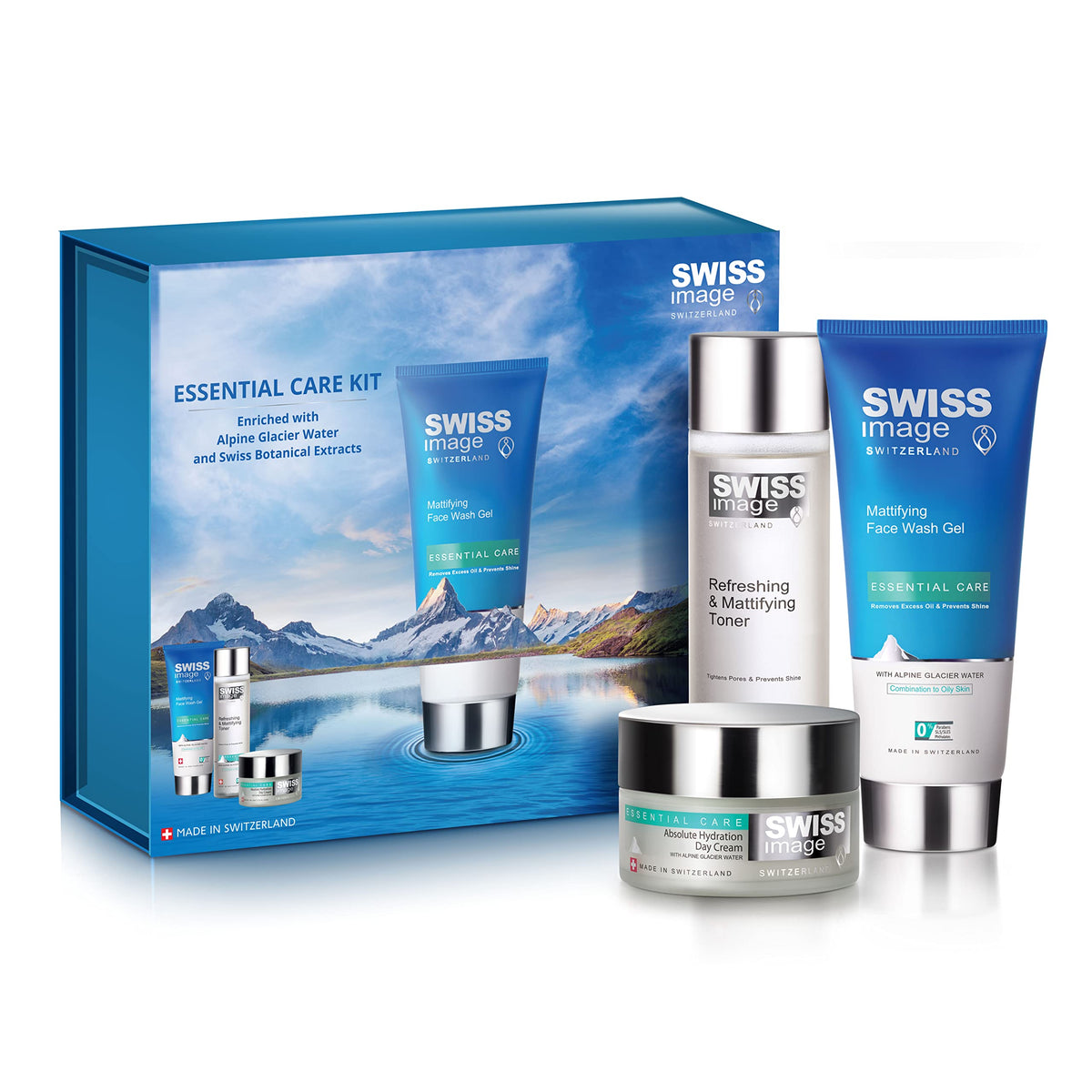 Swiss Image Skin Care Gift Box - Mattifying Face Wash 200ml, Mattifying Toner 200ml & Hydrating Day Cream with SPF Filter for Daily Use