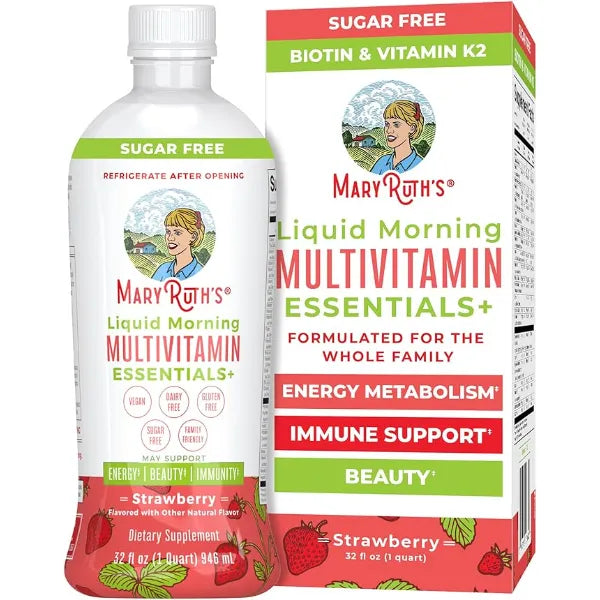 MARYRUTH'S Liquid Morning Multivitamin Essentials+, 2 Flavors, Vegan, 32oz | Vitamin A C D E B6 B12 Biotin Zinc, Mens Womens Multivitamin, Immune Support, Beauty, Sugar Free, Vegan, Vitamins for Ages 1+
