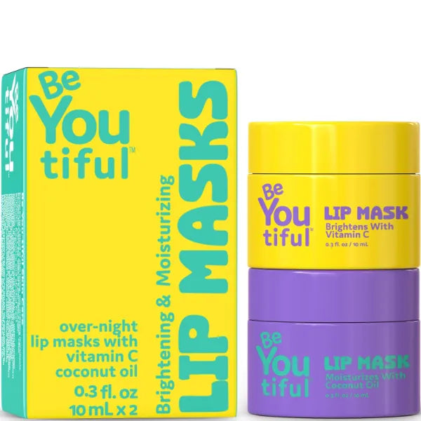 BeYoutiful Lip Masks Set, Hydrating Lip Balm Treatment for Dry, Chapped Lips, Lip Gloss for Girls and Boys, Skin Care for Teens, 2pc, 0.3oz Each