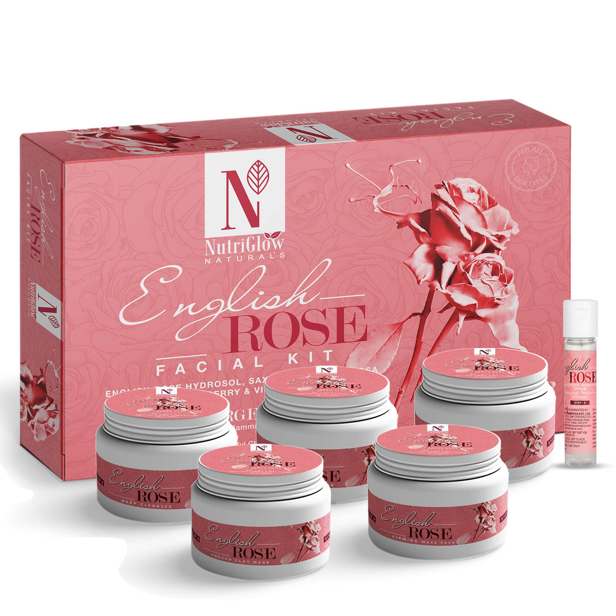 NUTRIGLOW Natural's English Rose Facial Kit for Women with Rose Extracts, Best for Reverse Aging, Hyper pigmentation Treatment & Dark Spots Removal, All Skin Types (8.8 Oz + 0.3 Fl Oz)