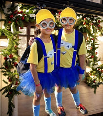 4 Pcs Costume for Kids Girls Boys Adults,Cartoon Role Play Dress Up Accessories,Yellow Beanie Hat/Goggles/Gloves/Suspenders for Holiday Birthday Halloween Christmas Dress Up,Gifts for Girl Boy
