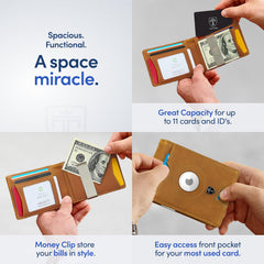 TRAVANDO AirTag* Wallet Mens Wallet with Money Clip Air Tag Wallet Card Holder RFID Blocking Bifold Gifts for Men (Cognac Brown)