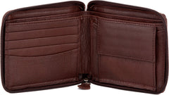 WildHorn Men Brown Genuine Full Zipper Men's Leather Wallet (Brown)