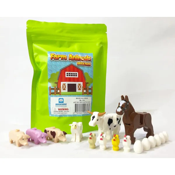 Brick Loot Farm Animal Toy Pack, 16 Building Block Accessories – Compatible with Lego Minifigures – Cows, Pigs, Chickens, Sheep, Horses, Eggs | Fun Set for Kids & Adults Age 6+ – Fits Major Brands