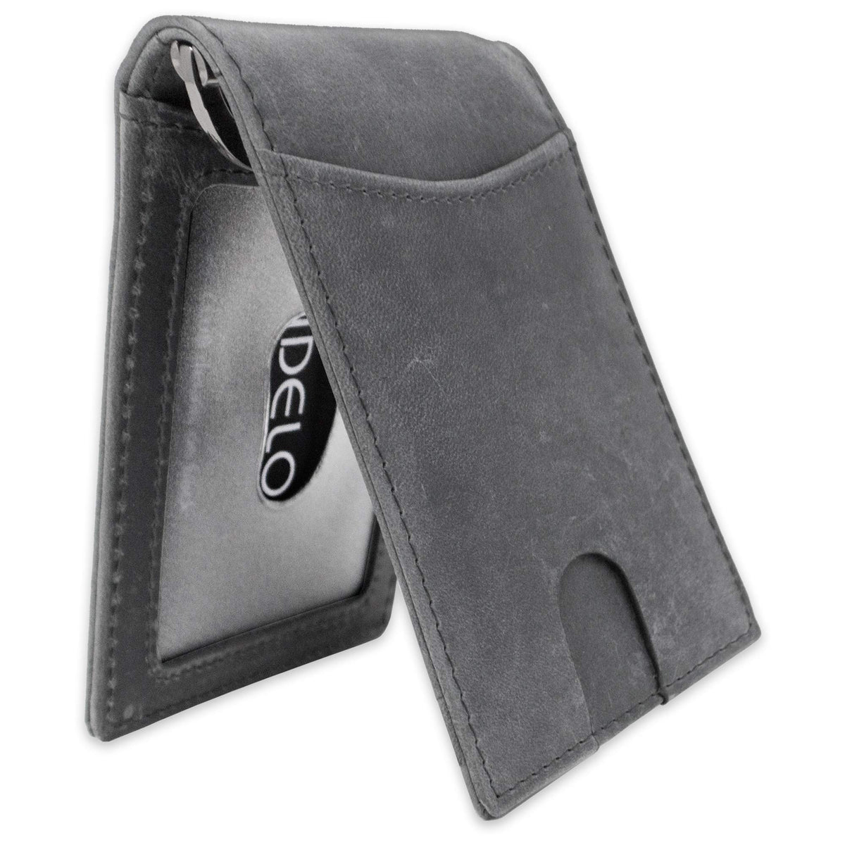 Fidelo Bifold Leather Minimalist Wallet – RFID Slim Wallet for Men with Money Clip, Dapperton "Distressed Gray" Crazy Horse Leather, One size