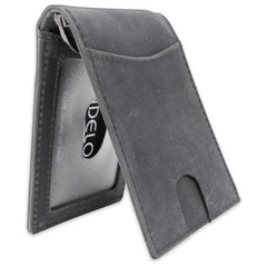 Fidelo Bifold Leather Minimalist Wallet – RFID Slim Wallet for Men with Money Clip, Dapperton "Distressed Gray" Crazy Horse Leather, One size