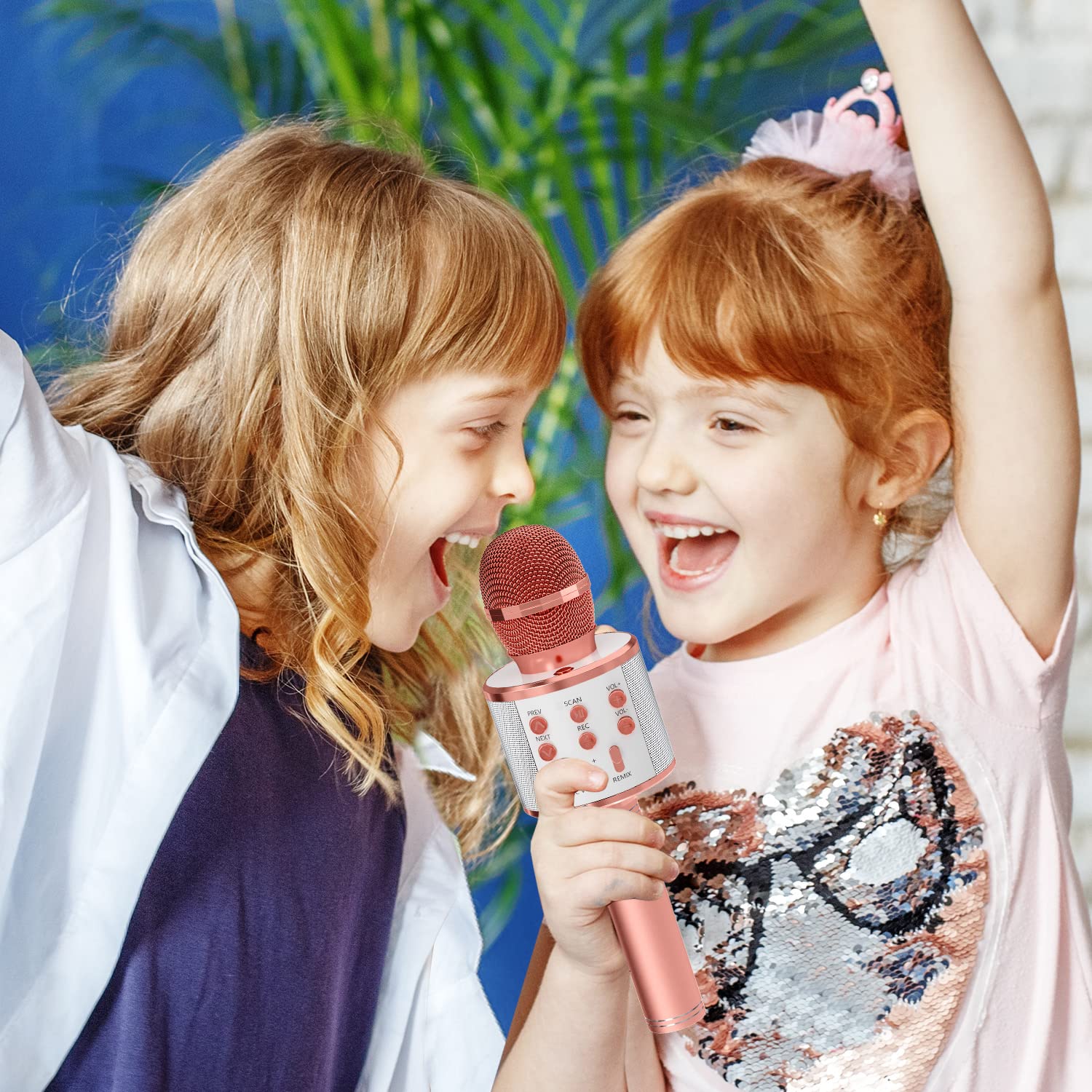 Kids Microphone for Singing, Wireless Bluetooth Karaoke Microphone for Adults, Portable Handheld Karaoke Machine, Toys for Boys and Girls Gift for Birthday Party (Rose Gold)