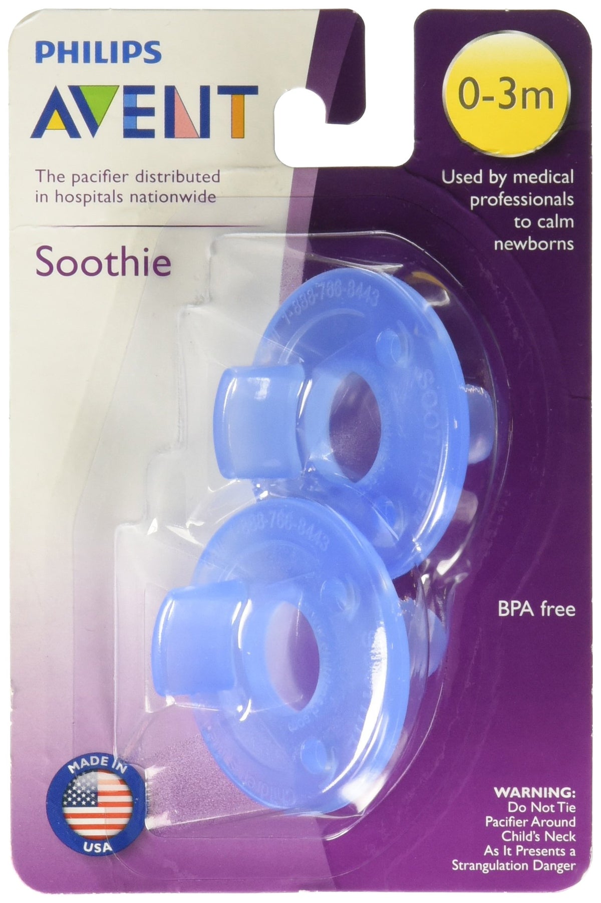 AVENT Philips Soothie Pacifier, Blue, 0-3 Months, 2 Count