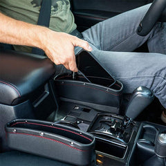 Sulfar 2Pcs Car Seat Pockets Pu Leather Car Console Side Organizer Seat Gap Filler Catch Caddy With Non-Slip Mat 9.2X6.5X2.1 Inch Black (2Pcs)