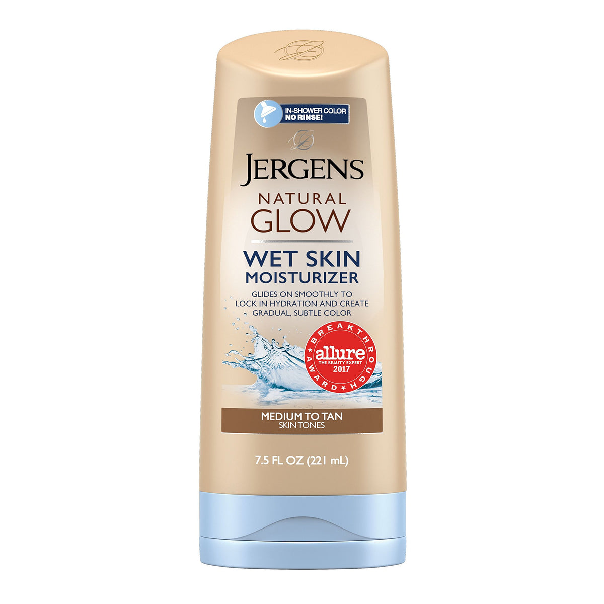 Jergens Natural Glow In-shower Moisturizer, Medium to Tan Skin Tone, 7.5 Ounce Wet Skin Lotion, Locks in Hydration with Gradual, Flawless Color