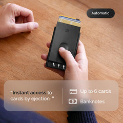 OGON Aluminum automatic card holder Slider - RFID Blocking – The original minimalist slim wallet for men and women - Up to 6 cards - Matt Paint Black