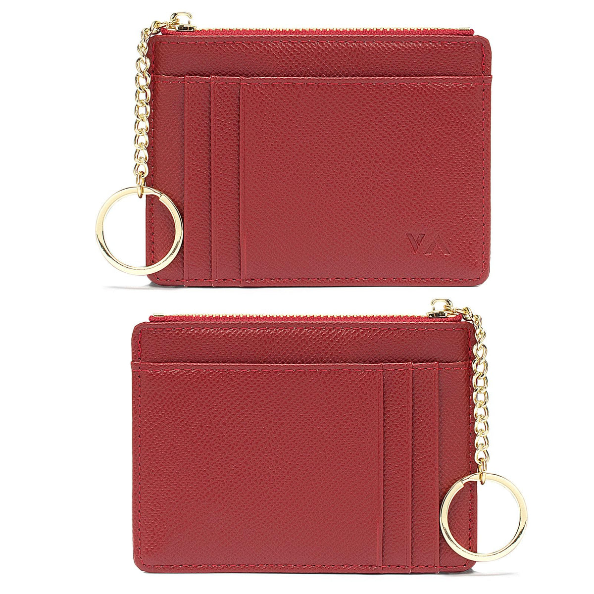 Valentoria slim rfid blocking card holder small pocket wallet keychian zipper coin purse minimalist leather cash & coin & cards case for women men, red, s, rfid wallet, 801, T801