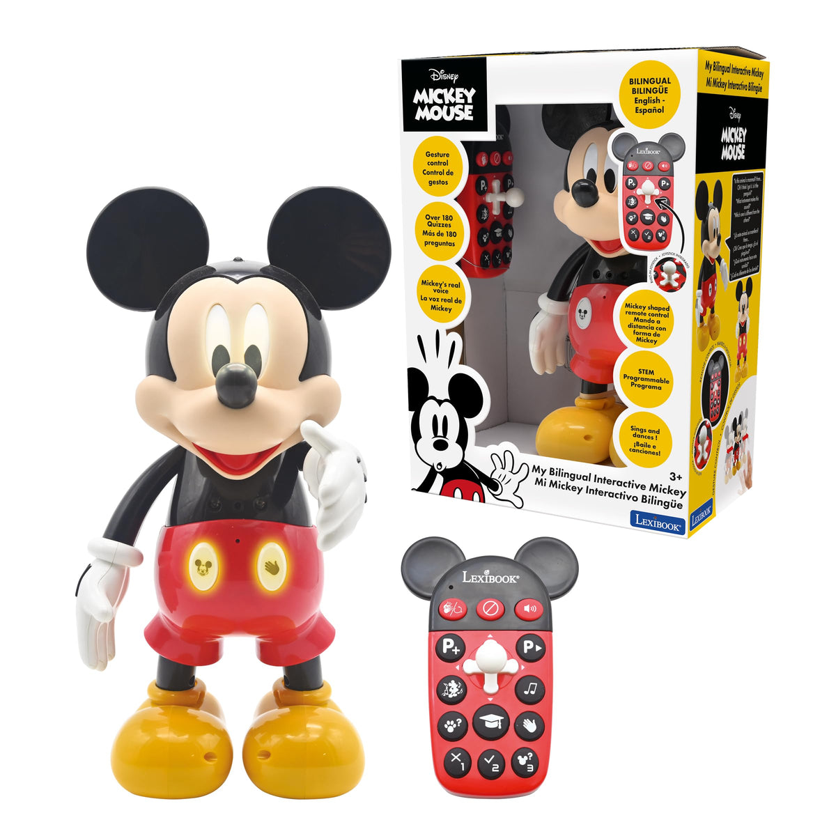 Lexibook - Disney - Bilingual Mickey Robot - English/Spanish, 100 educational quizzes, light effects, dance, programmable, articulated, Black/red