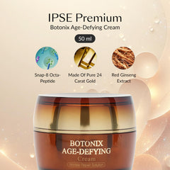 IPSE Premium Botonix Face Cream 50ml - 24K Gold Korean Skin Care Anti Aging, Moisturizing Solution for Sensitive Skin - Stimulates Collagen & Reduce Fine Line, Wrinkle with SNAP-8 Complex