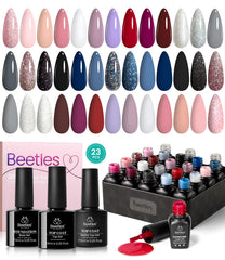beetles Gel Polish Nail Set 20 Colors Modern Muse Collection Nude Gray Pink Blue Glitter Manicure Starter Kit with 3 Pcs Base Matte and Glossy Top Coat Soak off Uv Lamp for Women
