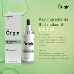 Pure Origin Niacinamide 10% + Zinc 1% Face Serum | Minimizes Skin Pores | Gives Smooths Texture | Enhances Skin Radiance | Eco-Friendly | Clinically Validated Serum | 30Ml