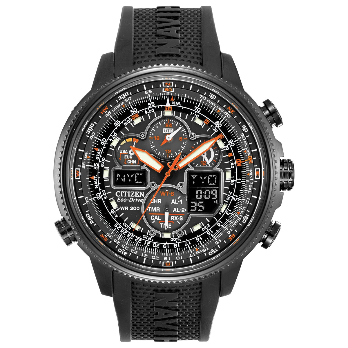 Citizen Men's Promaster Navihawk A-T Eco-Drive Pilot Watch, Atomic Timekeeping, Chronograph, Power Reserve Indicator, Luminous Hands and Markers, Anti-Reflective Crystal