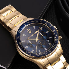 Maserati R8873640008 Yellow Gold Steel Analog Quartz Man Watch, Gold, Chronograph