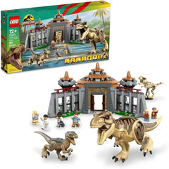 LEGO Jurassic Park Visitor Center: T. rex & Raptor Attack – Dinosaur Building Set with 6 Minifigures & Fossil Display (76961)