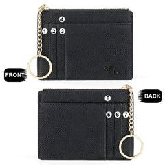 Valentoria slim rfid blocking card holder small pocket wallet keychian zipper coin purse minimalist leather cash & coin & cards case for women men, black, s, rfid wallet, 801, T801