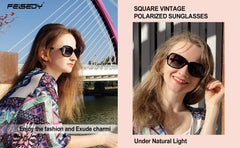 FEISEDY Women Polarized Sunglasses 100% UV400 Vintage Square Sun Glasses Outdoor Driving Fashion Shades for Women B2526