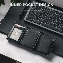 VULKIT Men's Card Holder Wallet Pop Up Wallet Magnetic Closure RFID Blocking Tri-fold Leather Wallet