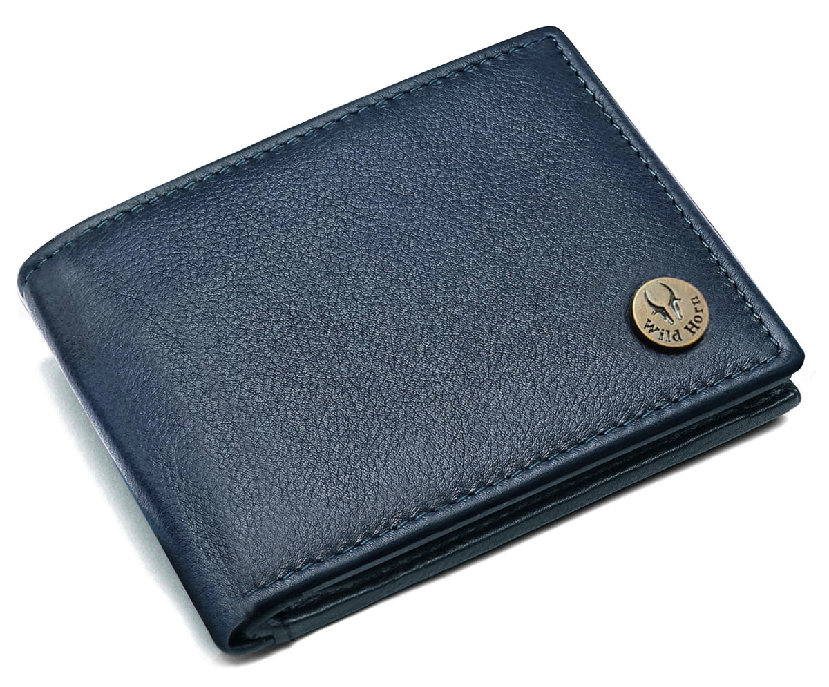 WildHorn® RFID Protected Genuine Leather Wallet & Gift Combo for Men - Navy Blue