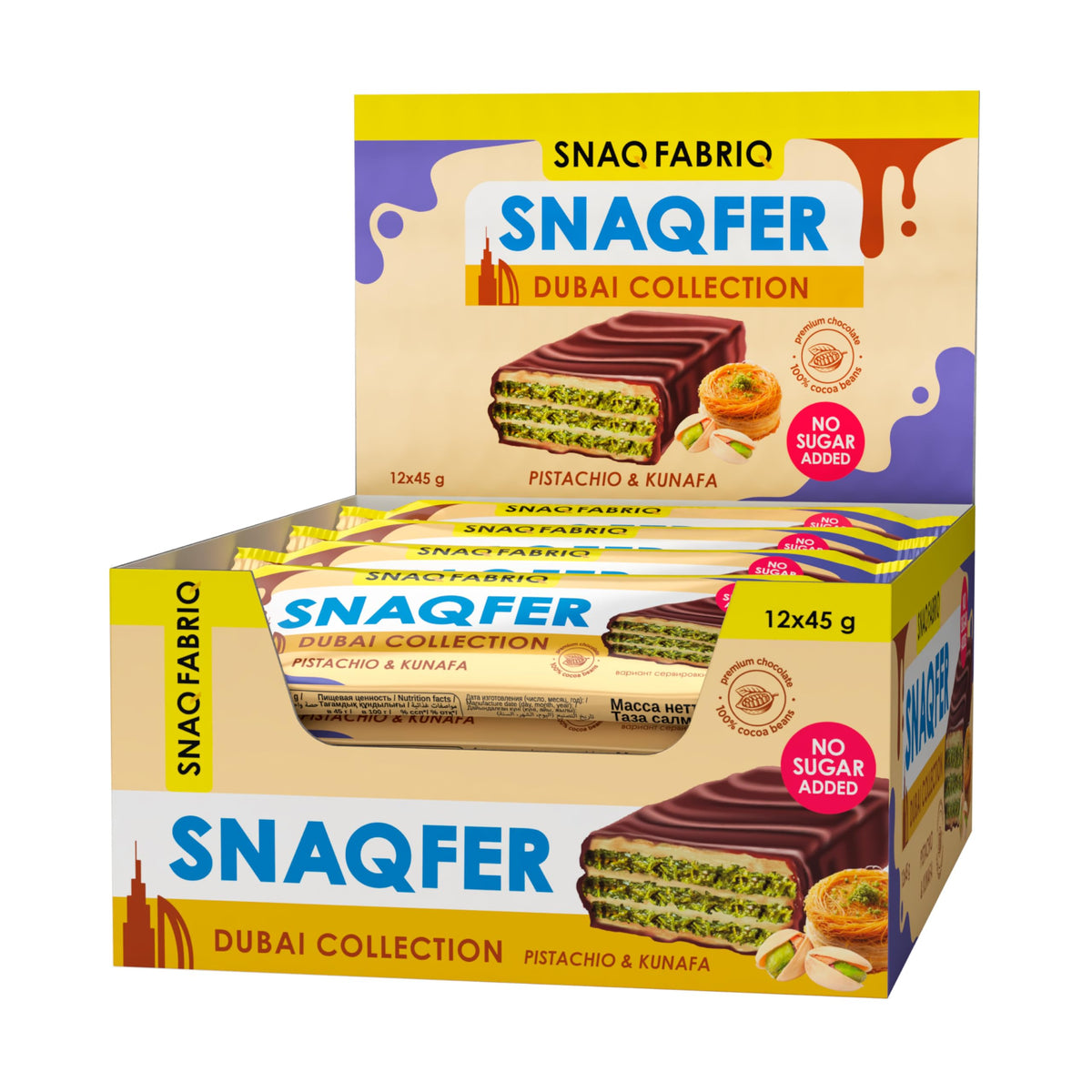 Snaq Fabriq Snaqfer Dubai Collection Chocolate Wafer with Pistachio & Kunafa No Sugar Added - 12x45g