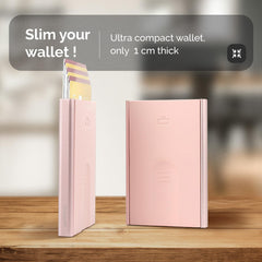 OGON Aluminum automatic card holder Slider - RFID Blocking – The original minimalist slim wallet for men and women - Up to 6 cards - Matt Paint Blush Pink