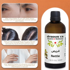 Drsous Ca Premium Stinging Nettle Seed Essential Oil 100ml | 100% Pure and Organic Cold Pressed Natural Oil for Skin care and Hair care | Glass Bottle, Made in Palestine