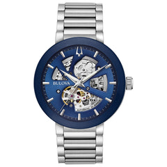 Bulova Men's Modern 3-Hand Automatic Watch, Open Aperture Dial and Edge to Edge Crystal - Silver Tone