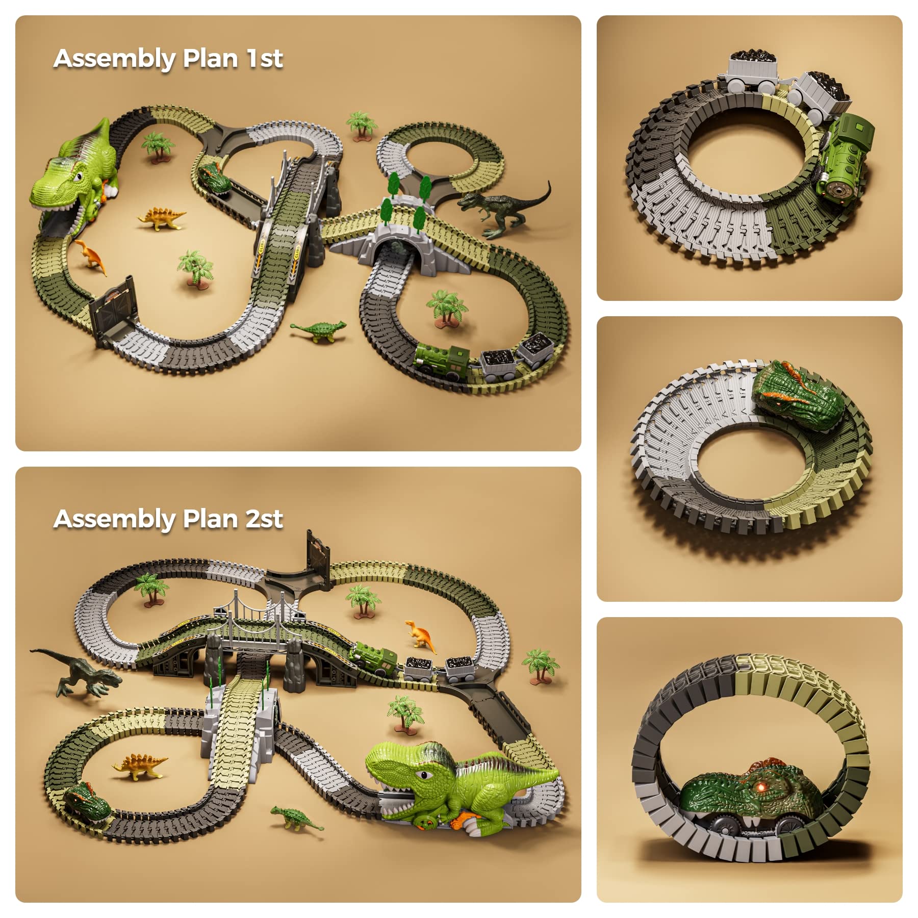 Toa Dinosaur Races TUMAMA Dinosaur Race Track Toys,Flexible Train Tracks with 4 Dinosaurs ...