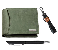 WildHorn® RFID Protected Genuine Leather Wallet & Gift Combo for Men - Green H M