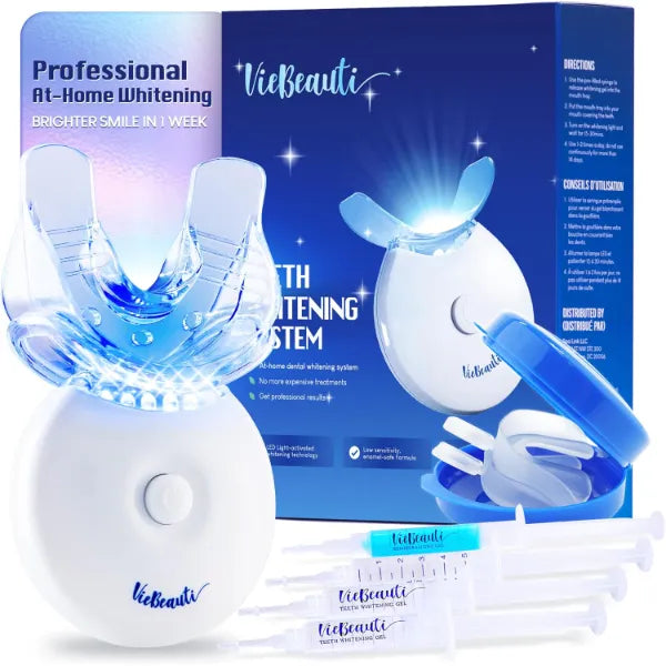 VieBeauti LED Teeth Whitening Kit – 35% Carbamide Peroxide, Sensitive-Safe, Fast Whitening with Cool Mint Gel