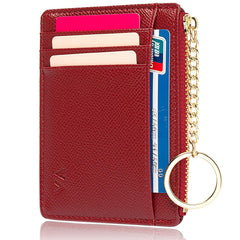 Valentoria slim rfid blocking card holder small pocket wallet keychian zipper coin purse minimalist leather cash & coin & cards case for women men, red, s, rfid wallet, 801, T801