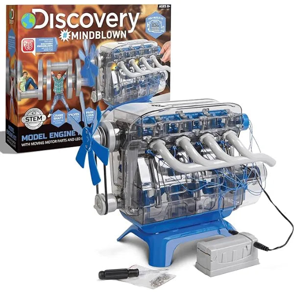 Discovery Model Engine Building Kit, DIY 4 Cylinder Combustion Engine, Working Pistons Fan Valves Belts LED Lights, STEM Mechanic Engineering Construction Experiment Set, Kids & Adults Gift