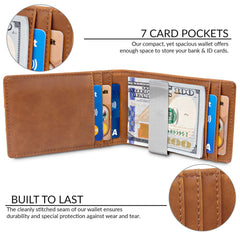 TRAVANDO Money Clip Wallet Atlanta Mens Front Pocket Slim RFID Blocking - Credit Card Holder - Mini Bifold - Cognac Brown