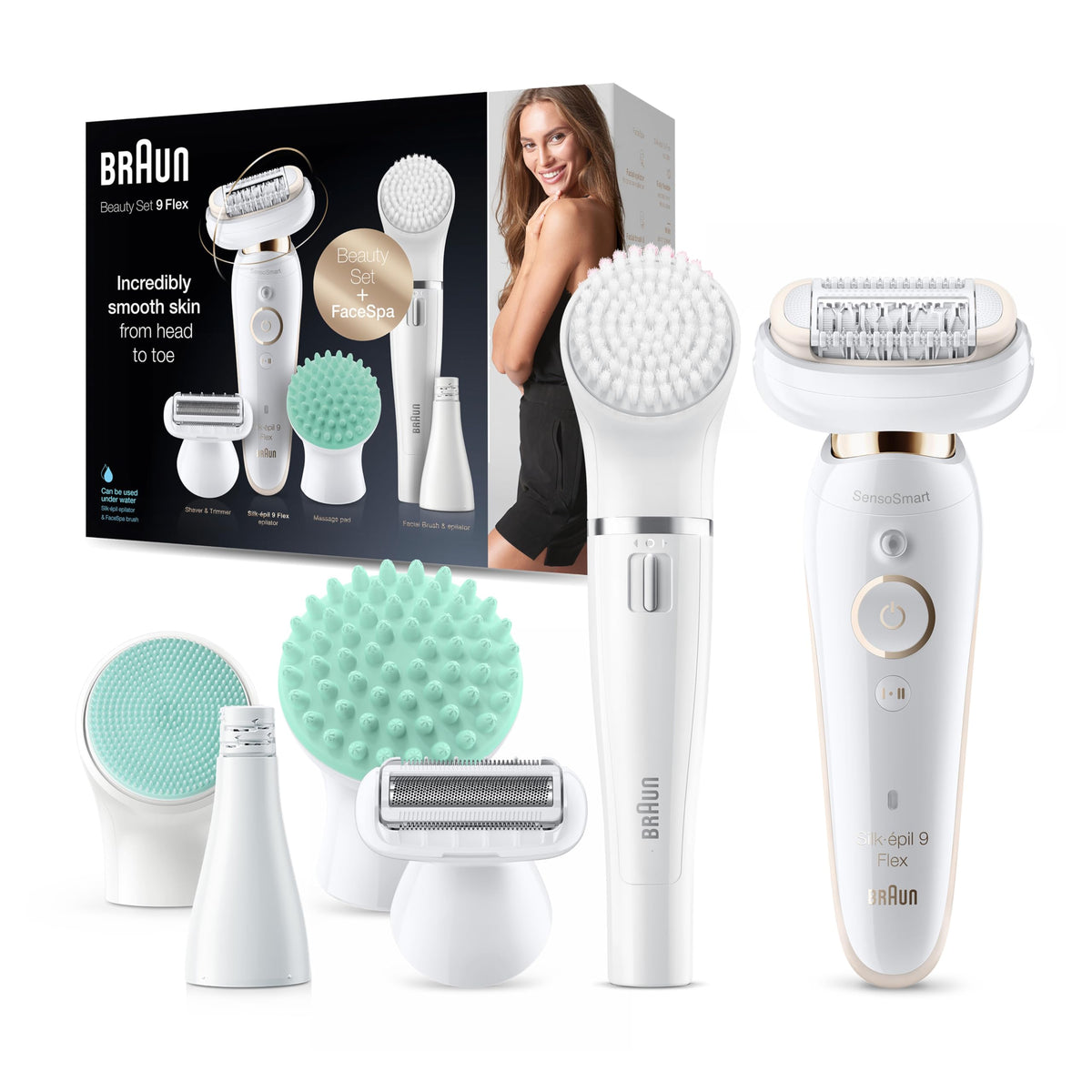 Braun Epilator Silk-épil 9 Flex Beauty Set, 9300, White/Gold